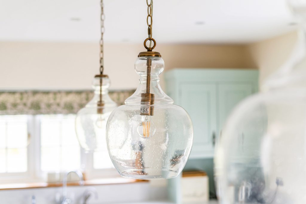 Detail close up image of kitchen pendant lights